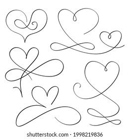 Continuous thin line heart vector illustration, minimalist love sketch doodle. One line art valentine icon, single wedding outline drawing or simple heart logo
