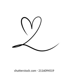 Continuous thin line heart vector illustration, minimalist love sketch doodle. One line art valentine icon, single wedding outline drawing or simple heart logo	