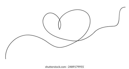 Continuous thin line heart vector illustration, minimalist love sketch doodle. One line art valentine icon, single wedding outline drawing or simple heart logo
