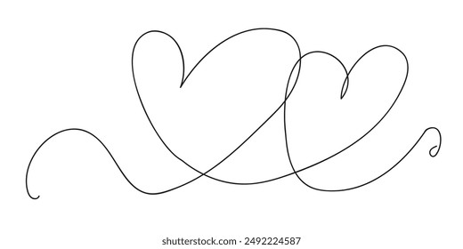 Continuous thin line heart vector illustration, minimalist love sketch doodle. One line art valentine icon, single wedding outline drawing or simple heart logo