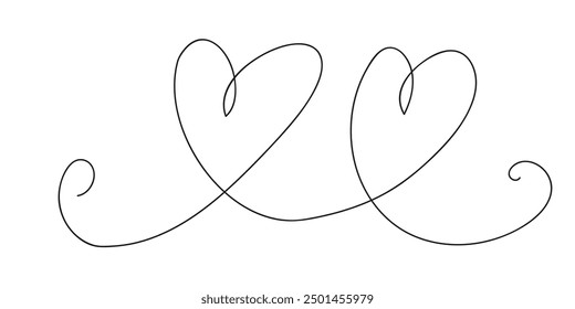 Continuous thin line heart vector illustration, minimalist love sketch doodle. One line art valentine icon, single wedding outline drawing or simple heart logo