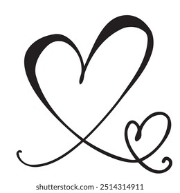 Continuous thin line heart vector illustration, minimalist love sketch doodle. One line art valentine icon, single wedding outline drawing or simple heart logo