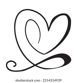 Ilustração de vetor de coração de linha fina contínua, rabiscar de esboço de amor minimalista. Uma linha arte ícone do dia dos namorados, desenho único do esboço do casamento ou logotipo do coração simples