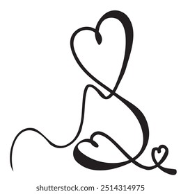 Continuous thin line heart vector illustration, minimalist love sketch doodle. One line art valentine icon, single wedding outline drawing or simple heart logo