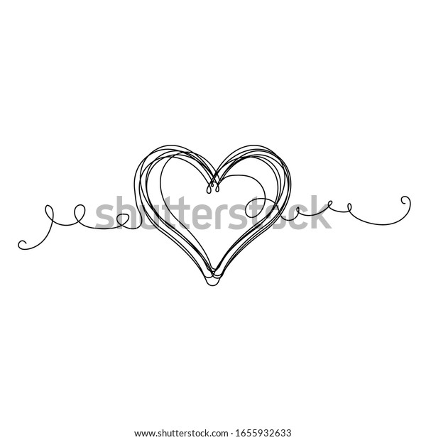 Continuous thin line heart vector\
illustration, minimalist love sketch doodle. One line art valentine\
icon, single wedding outline drawing or simple heart\
logo