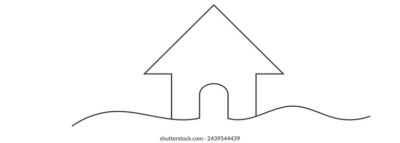 Continuous Thin Line Home Icon. Vector illustration for the web design.