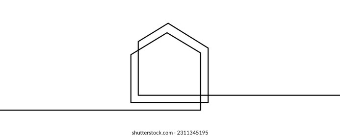 Continuous thin line home illustration, minimalist house one line art icon