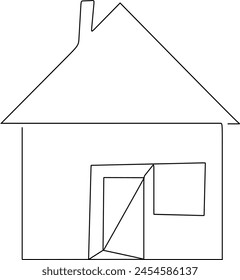 Continuous thin line home vector illustration, minimalist house icon. One line art cottage building. Without artificial intelligence
