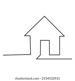 Continuous thin line home vector illustration, minimalist house icon. One line art cottage building vector