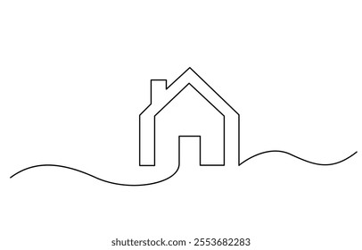 Continuous thin line home vector illustration, minimalist house icon, Home, house sign line continuous drawing vector.