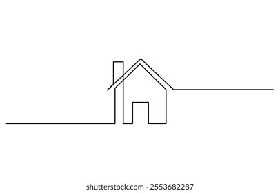 Continuous thin line home vector illustration, minimalist house icon, Home, house sign line continuous drawing vector.