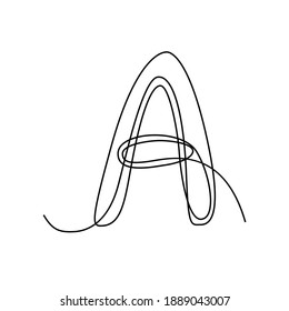 Continuous thin line letter A. vector illustration alphabet symbol with one line, minimalistic simple first letter name icon, logo