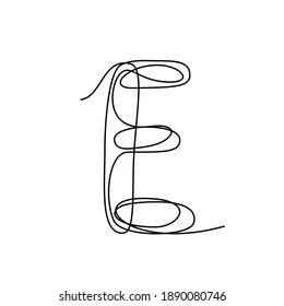 Continuous thin line letter E. vector illustration alphabet symbol with one line, minimalistic simple first letter name icon, logo