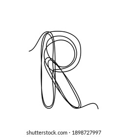 Continuous thin line letter R. vector illustration alphabet symbol with one line, minimalistic simple first letter name icon, logo