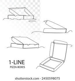 Continuous Thin Line Pizza Box, Minimalist Flat Box Drawing, One Line Art, Single Carton Packaging Outline Drawing, Simple Cardboard Box Logo, Vector Illustration