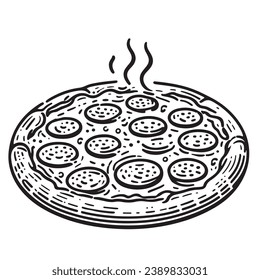 Continuous thin line pizza. One line art pepperoni pizza vector illustration, minimalist sketch