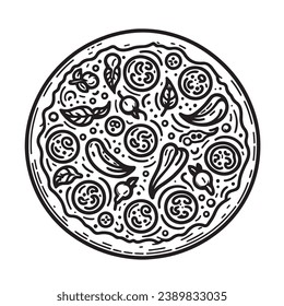 Continuous thin line pizza. One line art pepperoni pizza vector illustration, minimalist sketch