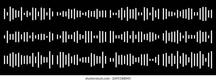 Continuous thin line sound wave icon. One line art audio symbol, single outline soundwave. A set of vector audio sound wave icons, illustrating music wave forms, voice signals, or digital equalizer pa