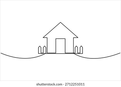 Continuous thin one line home art vector illustration, minimalist house concept. Single line art cottage building design