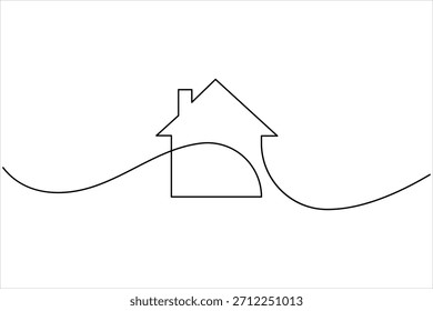 Ilustración vectorial de arte casero de una línea delgada continua, concepto de casa minimalista. Diseño de construcción de cabaña de arte de una sola línea