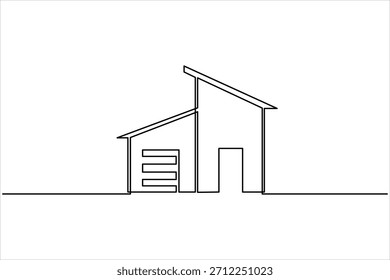 Continuous thin one line home art vector illustration, minimalist house concept. Single line art cottage building design