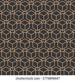 Continuous Tileable Graphic Hexagon, Repetition Texture. Repetitive Wave Vector Hex Plexus Pattern. Seamless Islamic Luxury, Tile Texture. Classic Repeat Pattern