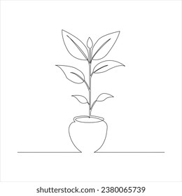 Continuous tree plant growing and seed maturation single line art vector outline illustration