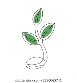 Continuous tree plant growing and seed maturation single line art vector outline illustration