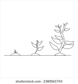 Continuous tree plant growing and seed maturation single line art vector outline illustration