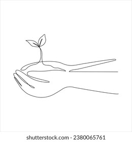 Continuous tree plant growing and seed maturation single line art vector outline illustration