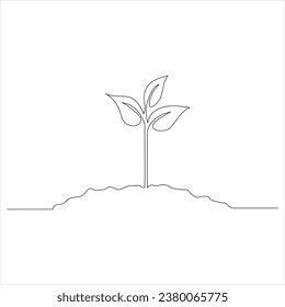 Continuous tree plant growing and seed maturation single line art vector outline illustration