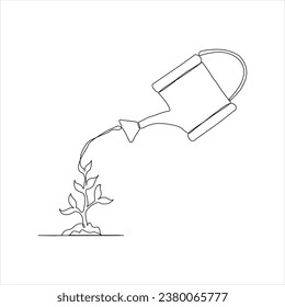 Continuous tree plant growing and seed maturation single line art vector outline illustration