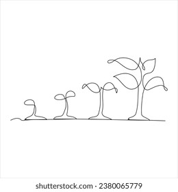 Crecimiento continuo de plantas arbóreas y maduración de semilla ilustración de eslabón de arte de una sola línea