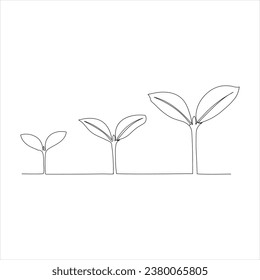 Continuous tree plant growing and seed maturation single line art vector outline illustration