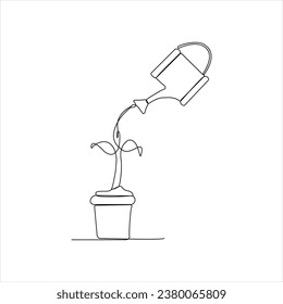 Continuous tree plant growing and seed maturation single line art vector outline illustration