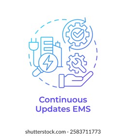 Continuous updates EMS blue gradient concept icon. Urban electrification, energy management. Round shape line illustration. Abstract idea. Graphic design. Easy to use in infographic, presentation