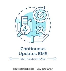 Continuous updates EMS soft blue concept icon. Urban electrification, energy management. Round shape line illustration. Abstract idea. Graphic design. Easy to use in infographic, presentation