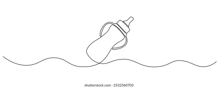 Dibujo de una línea de Vector continuo del biberón. Imagen de la botella de alimentación en estilo de línea editable simple