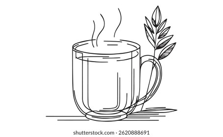 A continuous vector line art illustration of a minimalist, modern coffee cup design