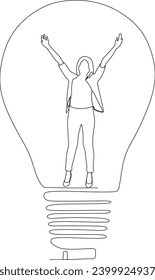 Continuous vector line drawing of beautiful businesswoman inside lamp