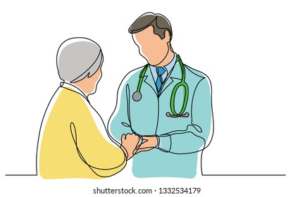 continuous vector line drawing of doctor consulting senior patient