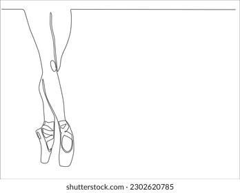 Continuous vector line illustration. Ballet dancer legs on pointe shoes