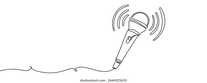 Continuous vector line Microphone singing on transparent background.