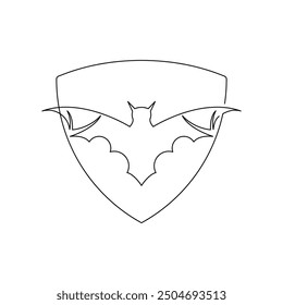 continuous vector monoline drawing of simple bat inside the shield