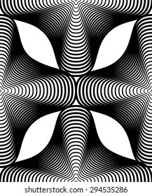 Continuous vector pattern with black graphic lines, decorative abstract background with geometric figures. Monochrome ornamental seamless backdrop, can be used for design and textile.