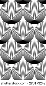 Continuous vector pattern with black graphic lines, decorative abstract background with geometric figures. Monochrome ornamental seamless backdrop, can be used for design and textile.