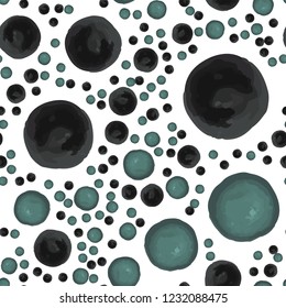 Continuous Vector pattern with black and green polka dots. Elements are not cropped. Pattern under the mask. Perfect design for textile, box, posters, cards, web etc.
