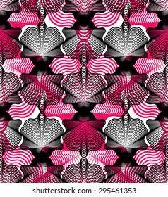 Continuous vector pattern with graphic lines, decorative abstract background with overlay shapes. Colorful ornamental seamless transparent backdrop, can be used for design and textile.