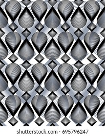 Continuous vector pattern with graphic lines, decorative abstract background with overlay shapes. Grayscale ornamental seamless transparent backdrop, can be used for design and textile.