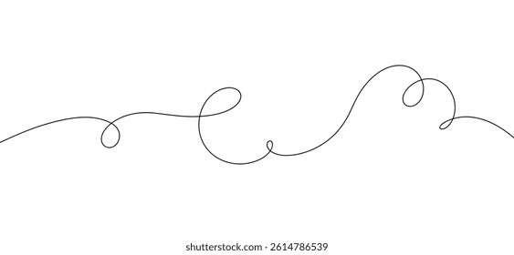 A continuous wavy line with curls on a white background. Decorative bend. Graphic vector illustration. An element for decoration, design, poster, label. Modern abstract background with space for text